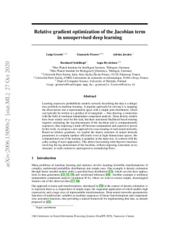 Relative gradient optimization of the Jacobian term in unsupervised deep
  learning