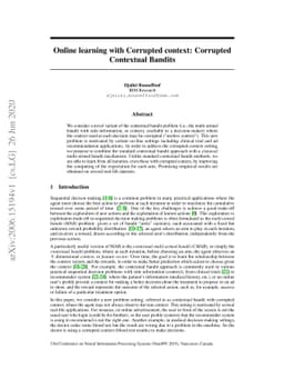 Online learning with Corrupted context: Corrupted Contextual Bandits
