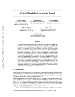 Hybrid Models for Learning to Branch
