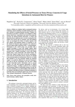 Simulating the Effects of Social Presence on Trust, Privacy Concerns &
  Usage Intentions in Automated Bots for Finance
