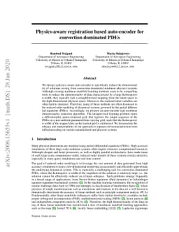 Physics-aware registration based auto-encoder for convection dominated
  PDEs