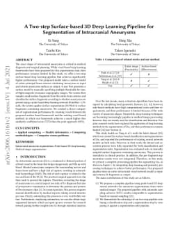 A Two-step Surface-based 3D Deep Learning Pipeline for Segmentation of
  Intracranial Aneurysms