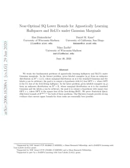 Near-Optimal SQ Lower Bounds for Agnostically Learning Halfspaces and
  ReLUs under Gaussian Marginals