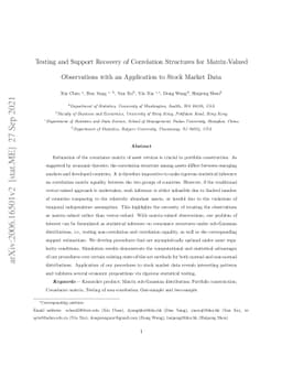 Testing and Support Recovery of Correlation Structures for Matrix-Valued
  Observations with an Application to Stock Market Data