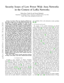 Security Issues of Low Power Wide Area Networks in the Context of LoRa
  Networks