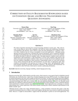 Correction of Faulty Background Knowledge based on Condition Aware and
  Revise Transformer for Question Answering