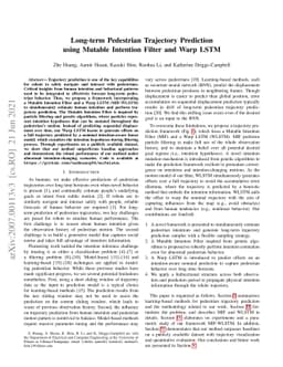 Long-term Pedestrian Trajectory Prediction using Mutable Intention
  Filter and Warp LSTM