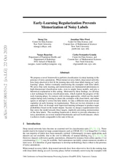 Early-Learning Regularization Prevents Memorization of Noisy Labels