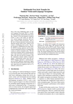 Multimodal Text Style Transfer for Outdoor Vision-and-Language
  Navigation