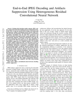 End-to-End JPEG Decoding and Artifacts Suppression Using Heterogeneous
  Residual Convolutional Neural Network