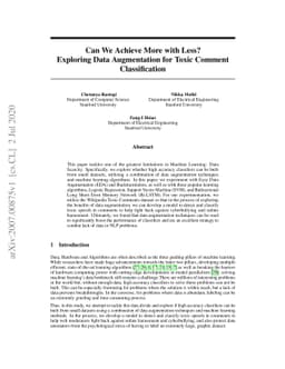 Can We Achieve More with Less? Exploring Data Augmentation for Toxic
  Comment Classification