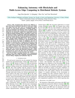 Enhancing Autonomy with Blockchain and Multi-Access Edge Computing in
  Distributed Robotic Systems
