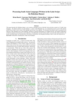 Processing South Asian Languages Written in the Latin Script: the
  Dakshina Dataset