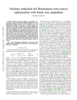 Variance reduction for Riemannian non-convex optimization with batch
  size adaptation