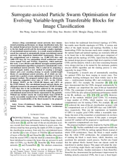 Surrogate-assisted Particle Swarm Optimisation for Evolving
  Variable-length Transferable Blocks for Image Classification