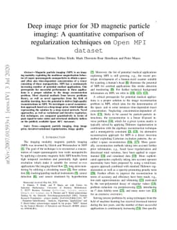Deep image prior for 3D magnetic particle imaging: A quantitative
  comparison of regularization techniques on Open MPI dataset