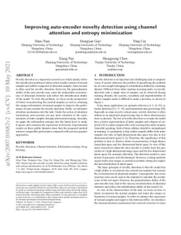 Improving auto-encoder novelty detection using channel attention and
  entropy minimization