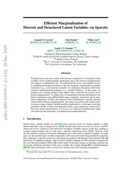 Efficient Marginalization of Discrete and Structured Latent Variables
  via Sparsity