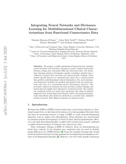 Integrating Neural Networks and Dictionary Learning for Multidimensional
  Clinical Characterizations from Functional Connectomics Data