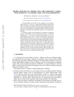 Higher Criticism to Compare Two Large Frequency Tables, with sensitivity
  to Possible Rare and Weak Differences