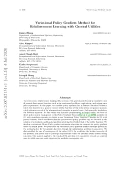 Variational Policy Gradient Method for Reinforcement Learning with
  General Utilities