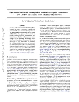 Pretrained Generalized Autoregressive Model with Adaptive Probabilistic
  Label Clusters for Extreme Multi-label Text Classification