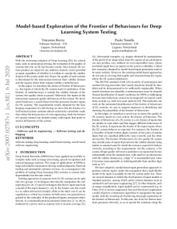 Model-based Exploration of the Frontier of Behaviours for Deep Learning
  System Testing