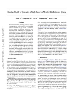 Sharing Models or Coresets: A Study based on Membership Inference Attack