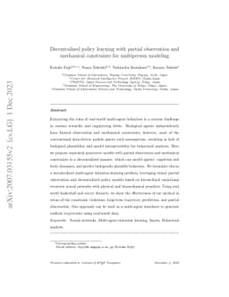 Decentralized policy learning with partial observation and mechanical
  constraints for multiperson modeling