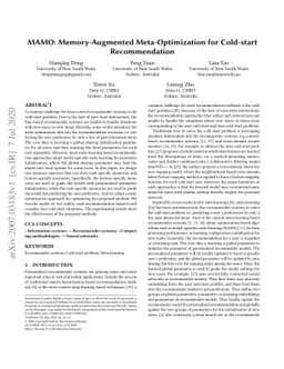 MAMO: Memory-Augmented Meta-Optimization for Cold-start Recommendation