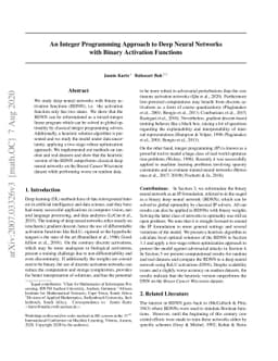An Integer Programming Approach to Deep Neural Networks with Binary
  Activation Functions