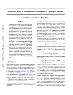 Responsive Safety in Reinforcement Learning by PID Lagrangian Methods