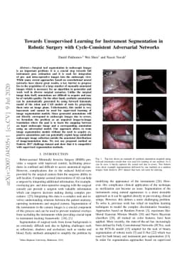 Towards Unsupervised Learning for Instrument Segmentation in Robotic
  Surgery with Cycle-Consistent Adversarial Networks