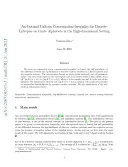 An Optimal Uniform Concentration Inequality for Discrete Entropies on
  Finite Alphabets in the High-dimensional Setting