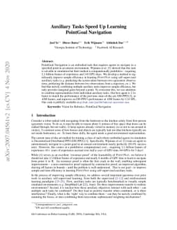 Auxiliary Tasks Speed Up Learning PointGoal Navigation
