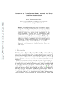 Advances of Transformer-Based Models for News Headline Generation