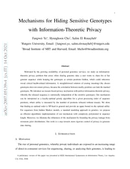 Mechanisms for Hiding Sensitive Genotypes with Information-Theoretic
  Privacy