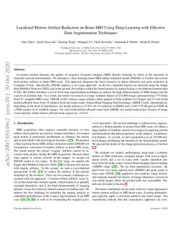 Localized Motion Artifact Reduction on Brain MRI Using Deep Learning
  with Effective Data Augmentation Techniques