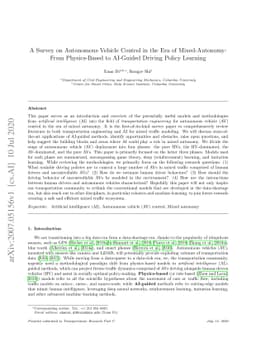 A Survey on Autonomous Vehicle Control in the Era of Mixed-Autonomy:
  From Physics-Based to AI-Guided Driving Policy Learning