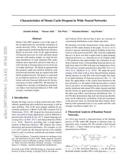 Characteristics of Monte Carlo Dropout in Wide Neural Networks