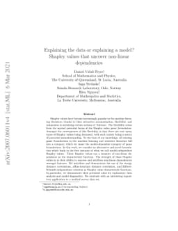 Explaining the data or explaining a model? Shapley values that uncover
  non-linear dependencies