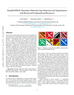 DeepHAZMAT: Hazardous Materials Sign Detection and Segmentation with
  Restricted Computational Resources