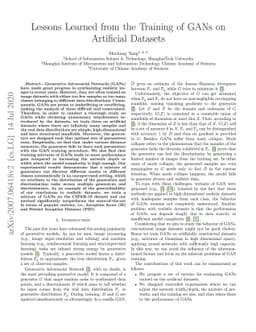 Lessons Learned from the Training of GANs on Artificial Datasets
