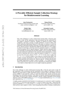 A Provably Efficient Sample Collection Strategy for Reinforcement
  Learning