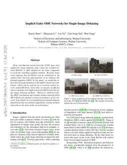 Implicit Euler ODE Networks for Single-Image Dehazing