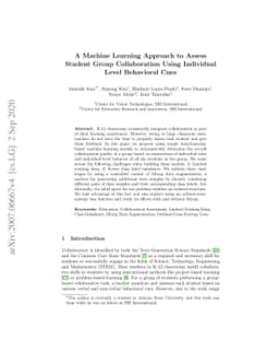 A Machine Learning Approach to Assess Student Group Collaboration Using
  Individual Level Behavioral Cues