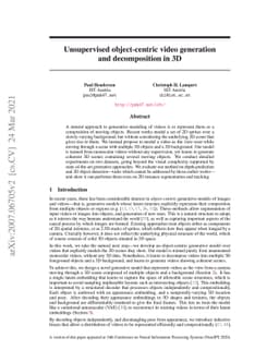 Unsupervised object-centric video generation and decomposition in 3D
