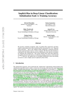 Implicit Bias in Deep Linear Classification: Initialization Scale vs
  Training Accuracy
