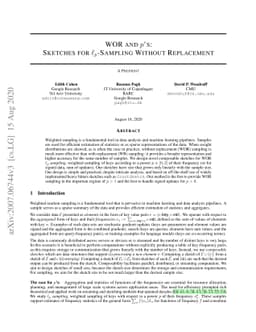 WOR and $p$'s: Sketches for $\ell_p$-Sampling Without Replacement
