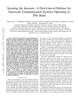 Securing the Insecure: A First-Line-of-Defense for Nanoscale
  Communication Systems Operating in THz Band